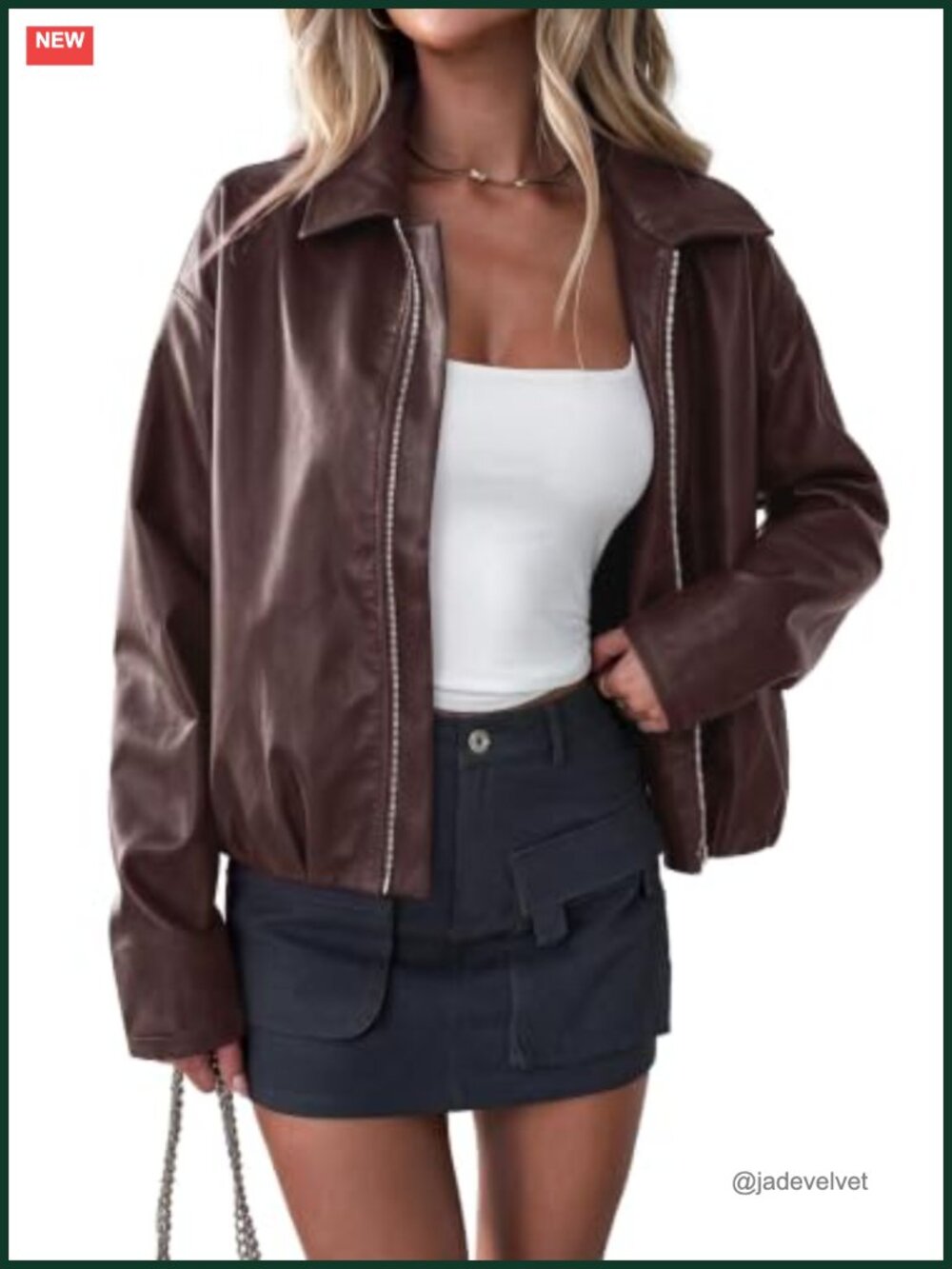 Faux Leather Motorcycle Jacket Cropped Zip Up Fall Coat